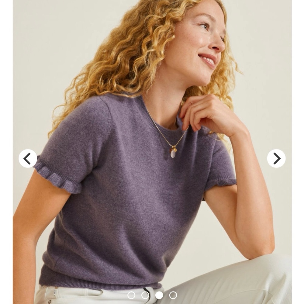 Garnet Hill Jules Ruffle-Sleeve Cashmere Tee Lavender Sz XS NWOT